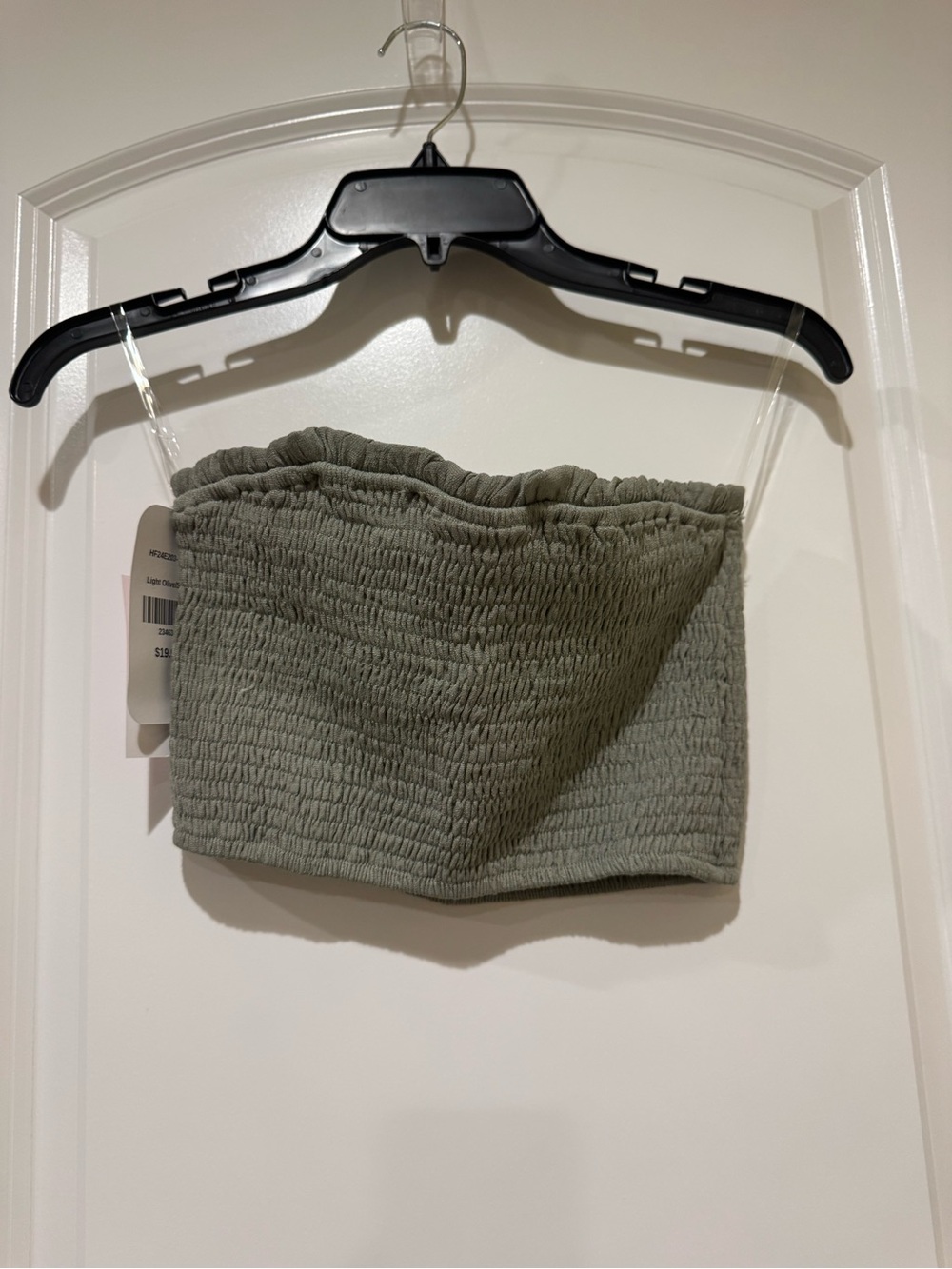 HYFVE Olive Green Smocked Tube Crop Top